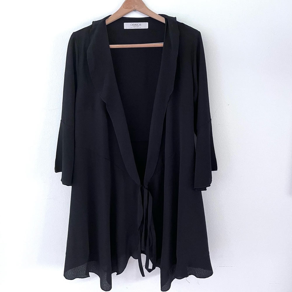 Outrageous Fortune Jacket Coat Open Front Tie Semi Sheer Cover Up Black Size 8